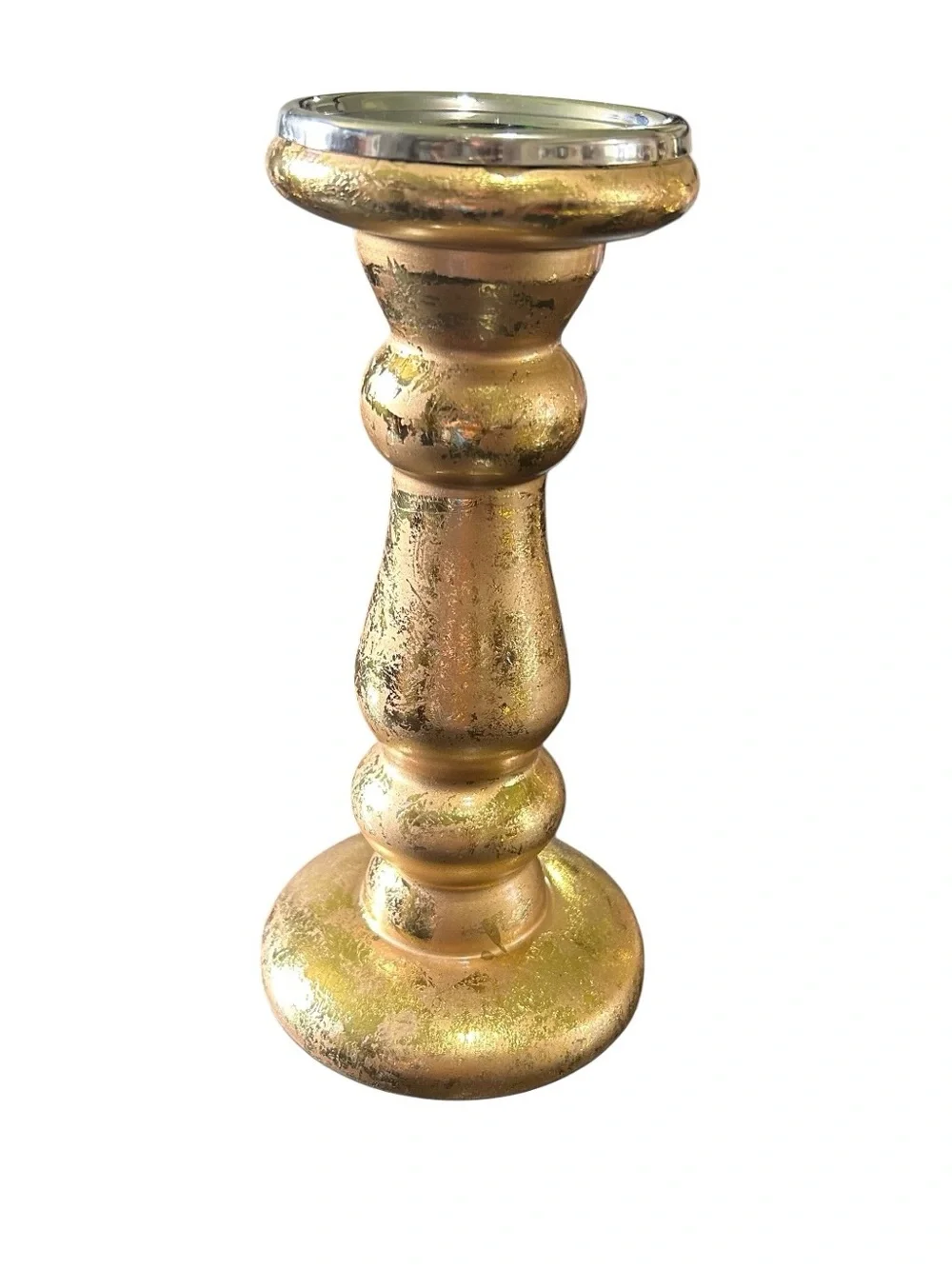 Glass Candle Pillar Metallic Gold Textured Look 9.5 Inch New
